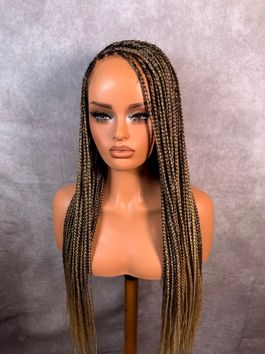 Unit #007 Brown & Blonde Knotless Braided Wig 26” glueless