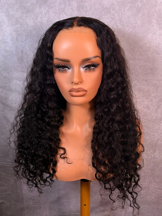 Unit #008 Closure Wig Deep Curly / Deep Wave 24” Natural Black Middle Part