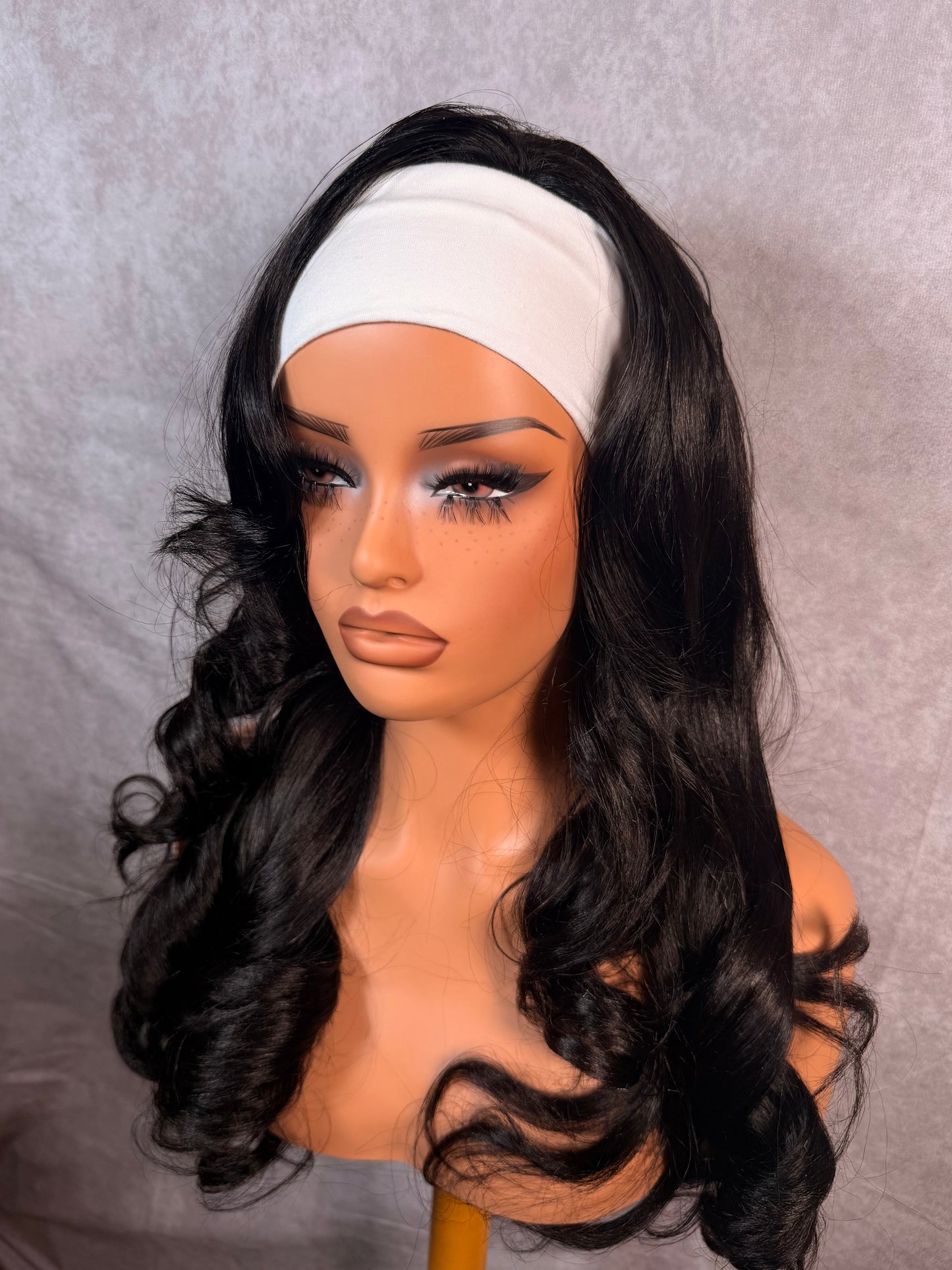 Unit #010 24” Straight half Wig Natural Black Styled in Soft Curls