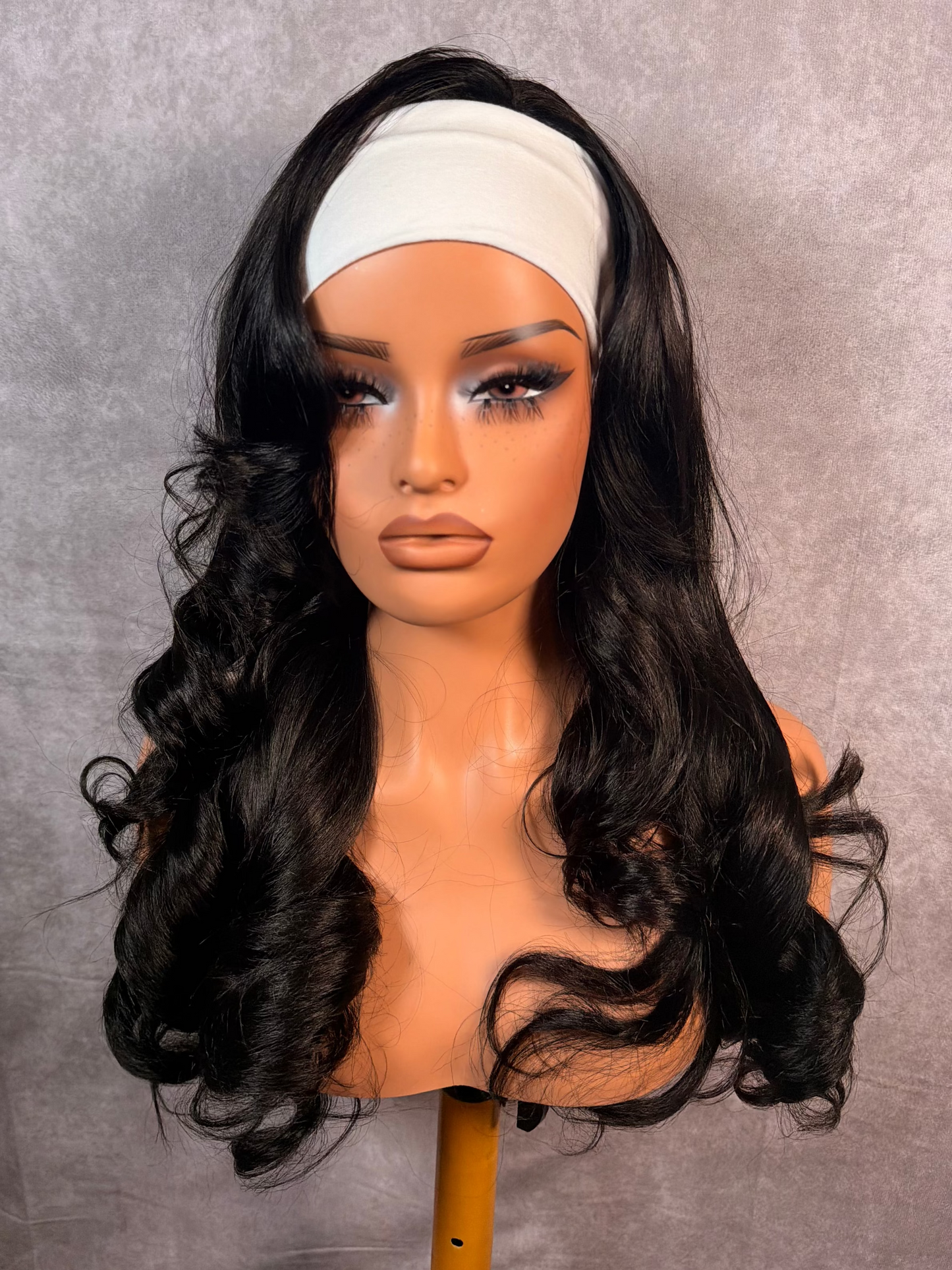 Unit #010 24” Straight half Wig Natural Black Styled in Soft Curls