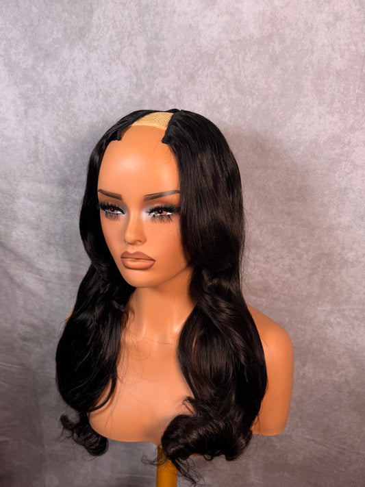 Unit #011 Straight U-Part wig 22” Natural Blacked  Styled Curls