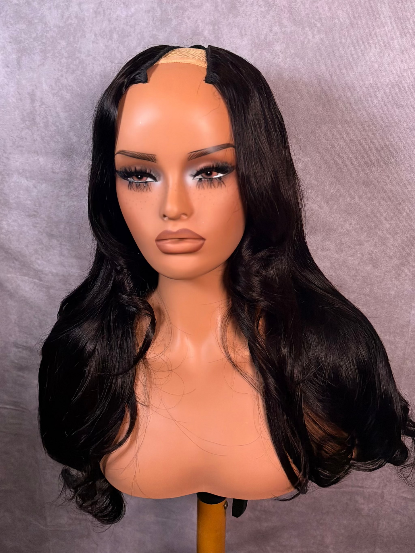 Unit #011 Straight U-Part wig 22” Natural Blacked  Styled Curls