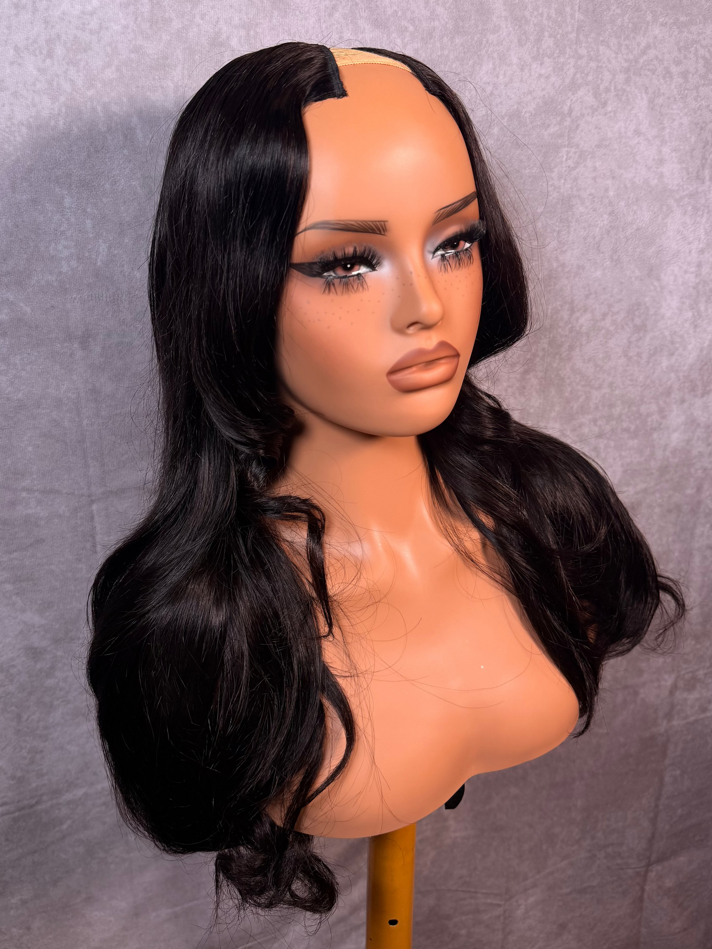 Unit #011 Straight U-Part wig 22” Natural Blacked  Styled Curls