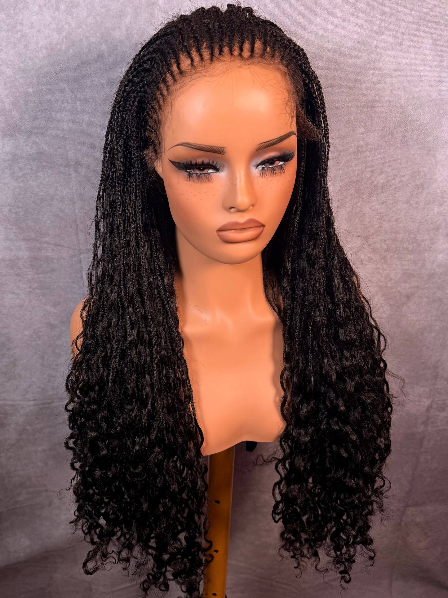 Unit #012 Tribal Knotless Braided Wig 26" Natural Black Curly Ends
