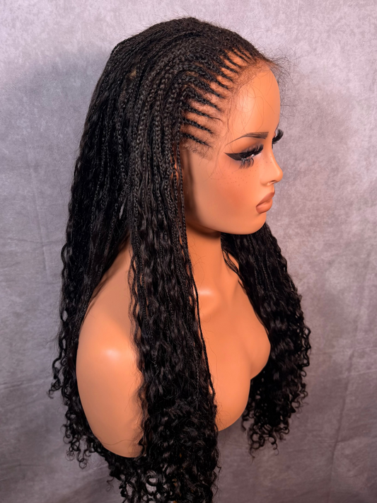 Unit #012 Tribal Knotless Braided Wig 26" Natural Black Curly Ends