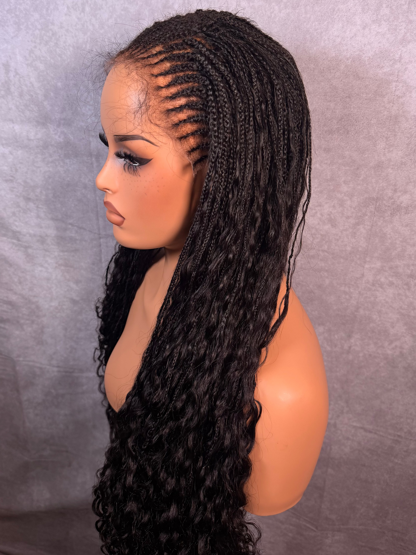 Unit #012 Tribal Knotless Braided Wig 26" Natural Black Curly Ends