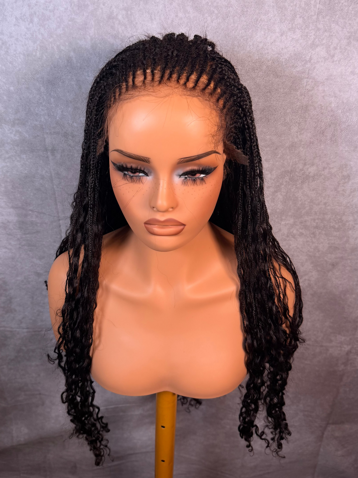 Unit #012 Tribal Knotless Braided Wig 26" Natural Black Curly Ends